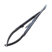 Baby Barraquer Needle Holder, Curved, Delicate, With Lock, Short Model, 14mm Mid-Screw To Tip, Round Knurled Handle, Overall Length 4" (105mm) 815168,11/7/4131,K6-3020